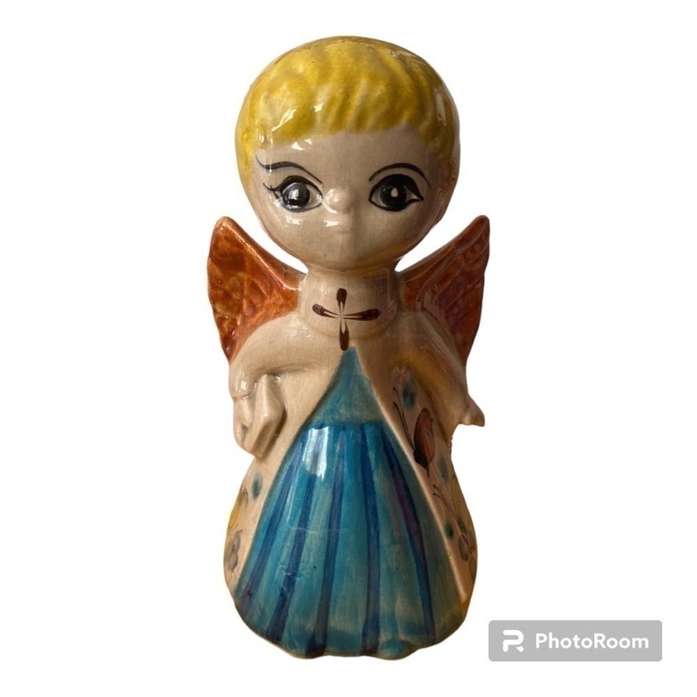 Tonala Mexico Hand Painted Pottery Angel Figurine Butterfly Design Marked